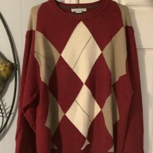 Geoffrey Beene Red and‎ Cream Argyle golf Sweater, XXL